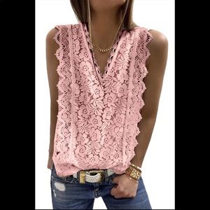 (Last 4) Boho summer women sleeveless v-neck tank in pink lace